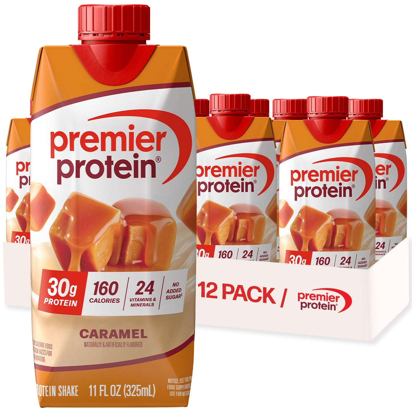 Premier Protein Shake, Café Latte with Caffeine for Energy – 30g Protein, No Added Sugar, 24 Vitamins & Minerals to Support Immune Health, 11 fl oz, 12 Pack