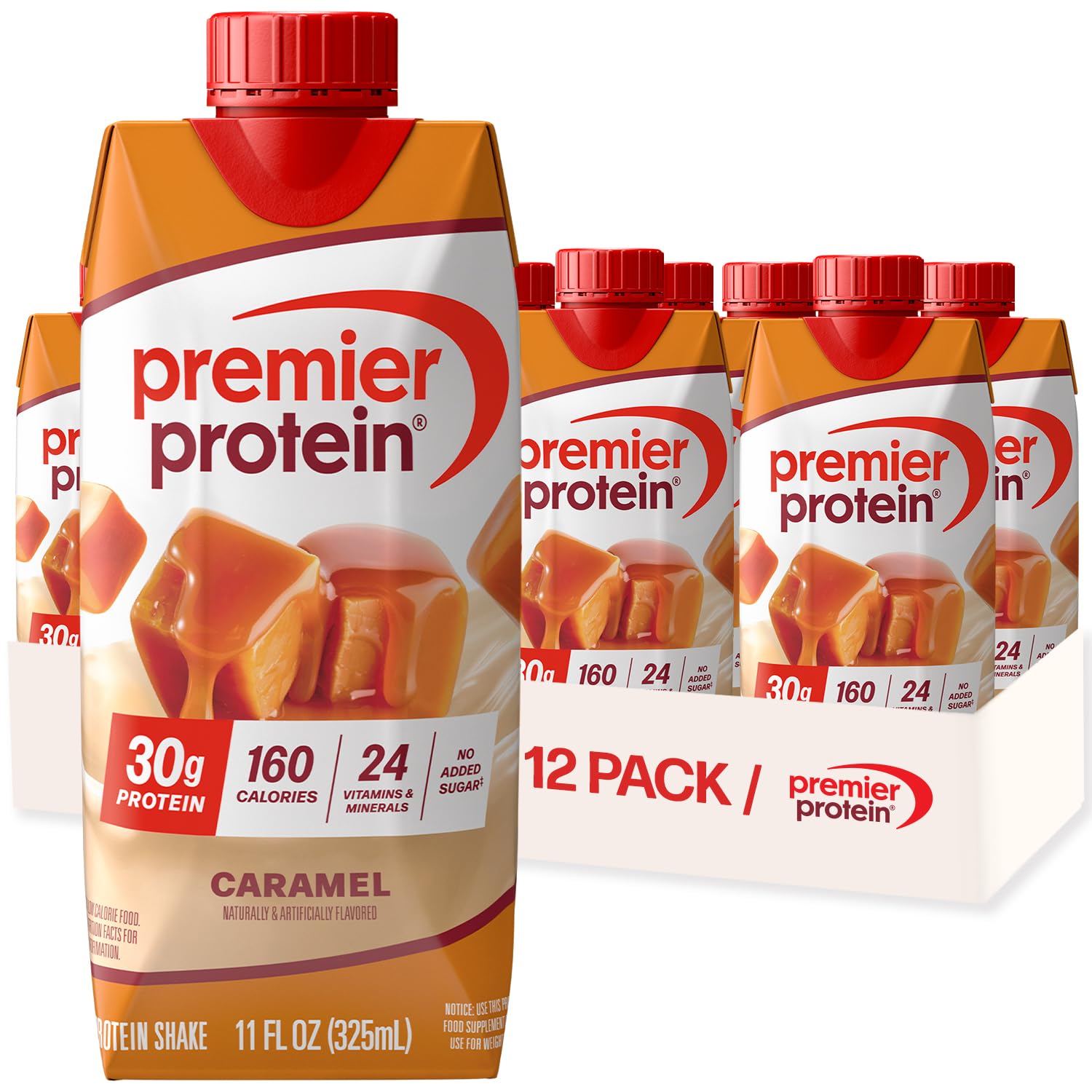 Premier Protein Shake, Café Latte with Caffeine for Energy – 30g Protein, No Added Sugar, 24 Vitamins & Minerals to Support Immune Health, 11 fl oz, 12 Pack