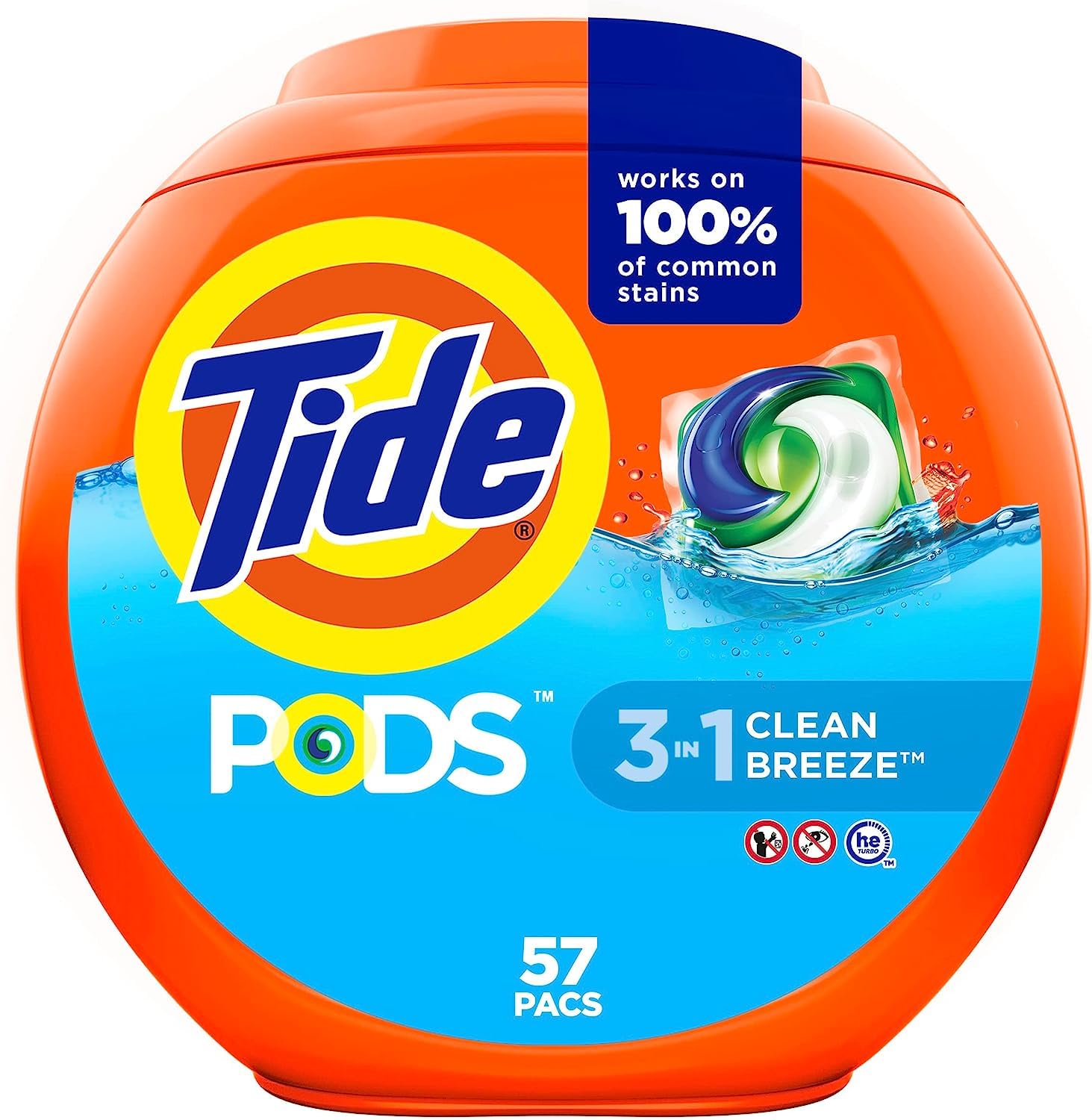 Tide PODS laundry detergent pacs, 3-in-1 Stain Remover, Odor Fighter, Color Protector, 112 Count, HE compatible, Spring Meadow Scent