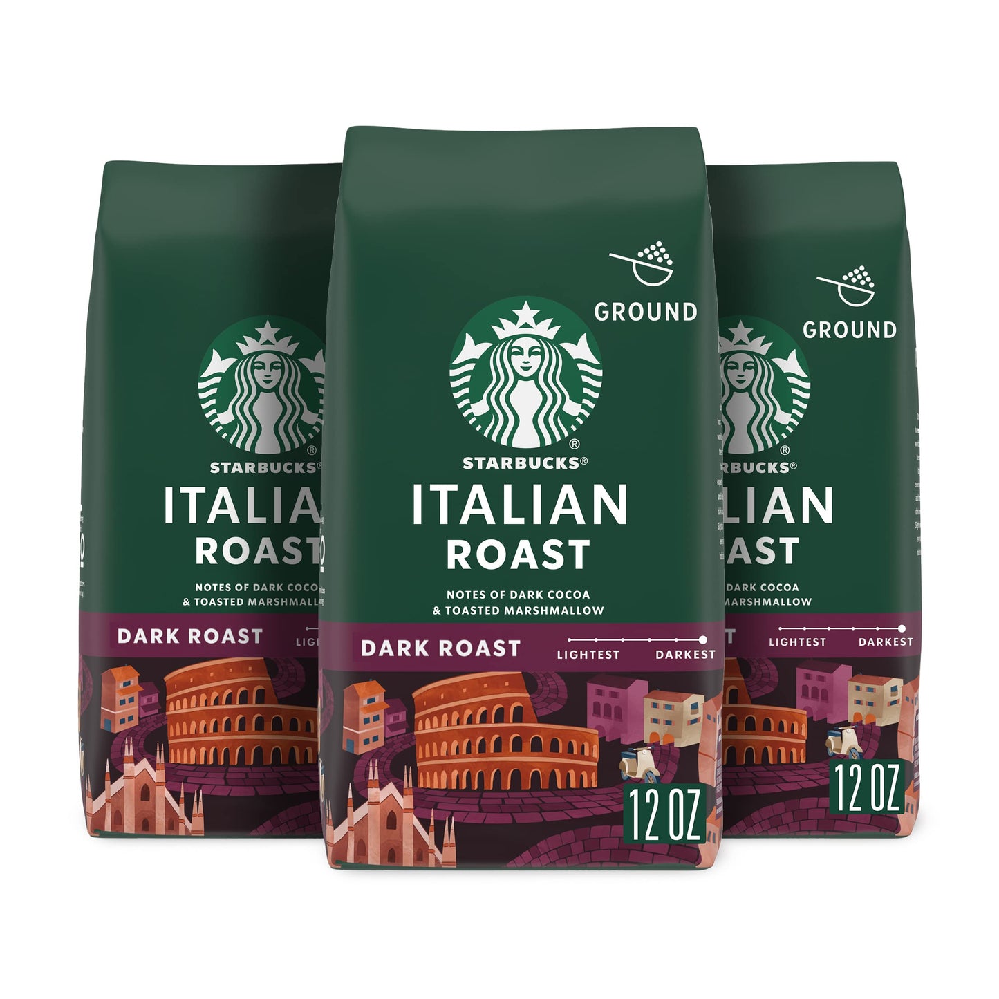 Starbucks Ground Coffee, Dark Roast Hot or Iced Coffee, Italian Roast, Six 18 oz Bags​