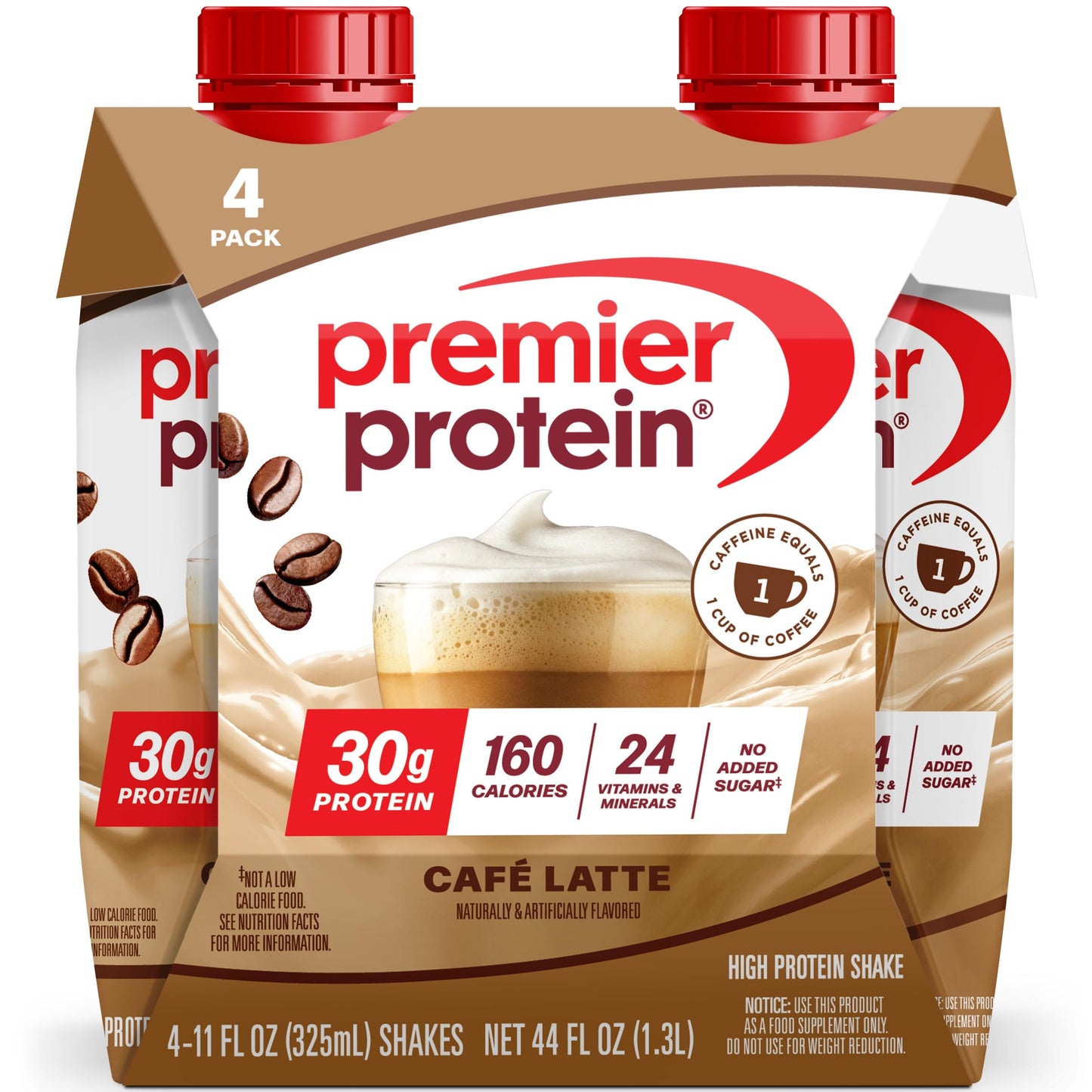 Premier Protein Shake, Café Latte with Caffeine for Energy – 30g Protein, No Added Sugar, 24 Vitamins & Minerals to Support Immune Health, 11 fl oz, 12 Pack