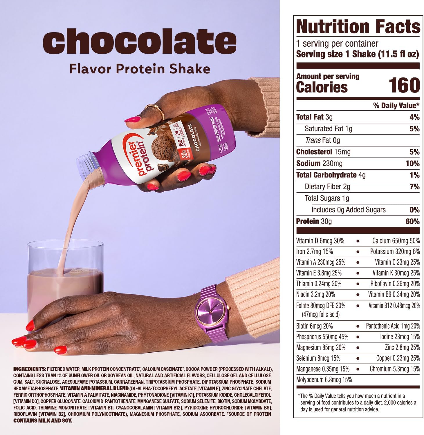 Premier Protein Shake, Chocolate, 30g Protein, No Added Sugar, 24 Vitamins & Minerals to Support Immune Health, 11.5 fl oz, 12 Pack