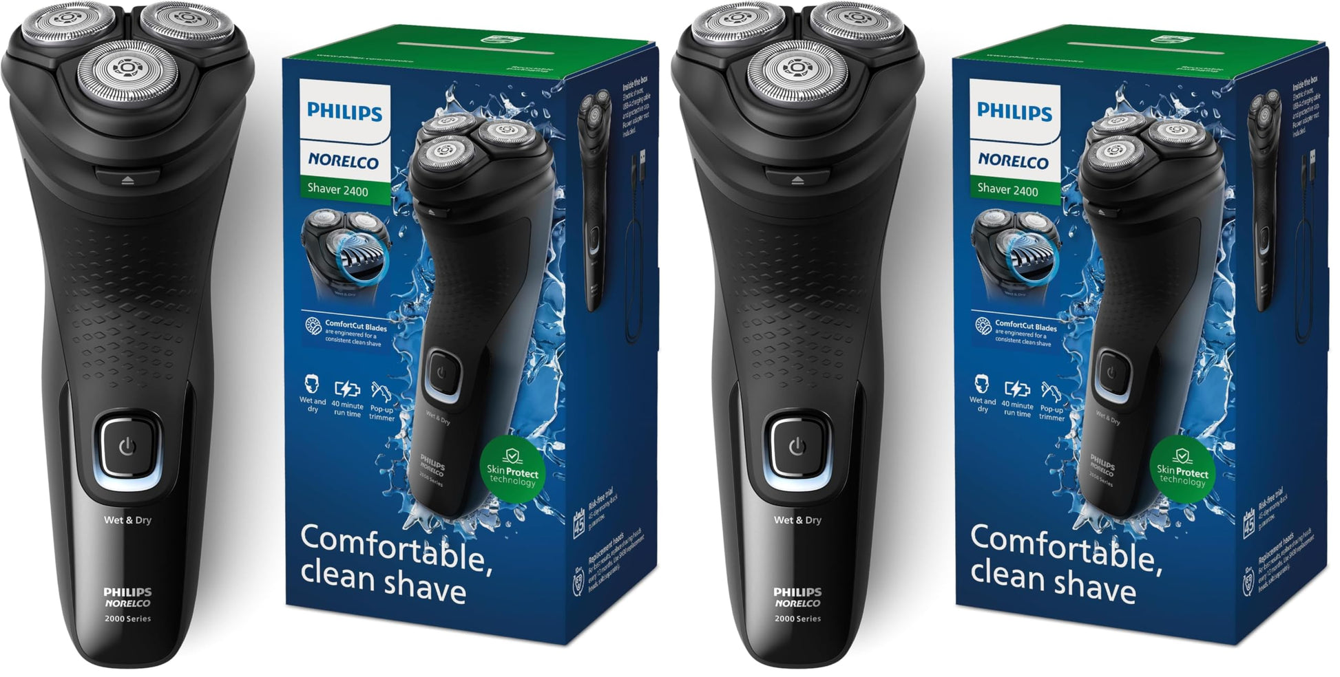 Philips Norelco Shaver 2400 Series, Wet and Dry Electric Shaver, Pop-up Trimmer, P-Cap, Deep Black, Model X3001/90