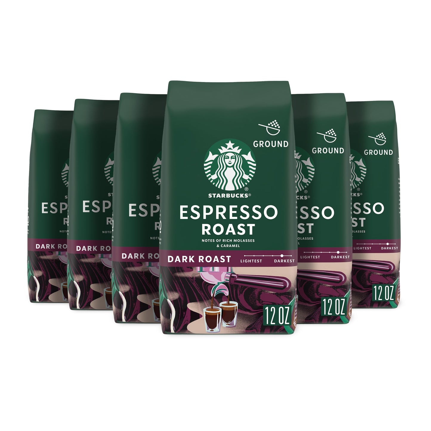 Starbucks Ground Coffee, Dark Roast Hot or Iced Coffee, Italian Roast, Six 18 oz Bags​
