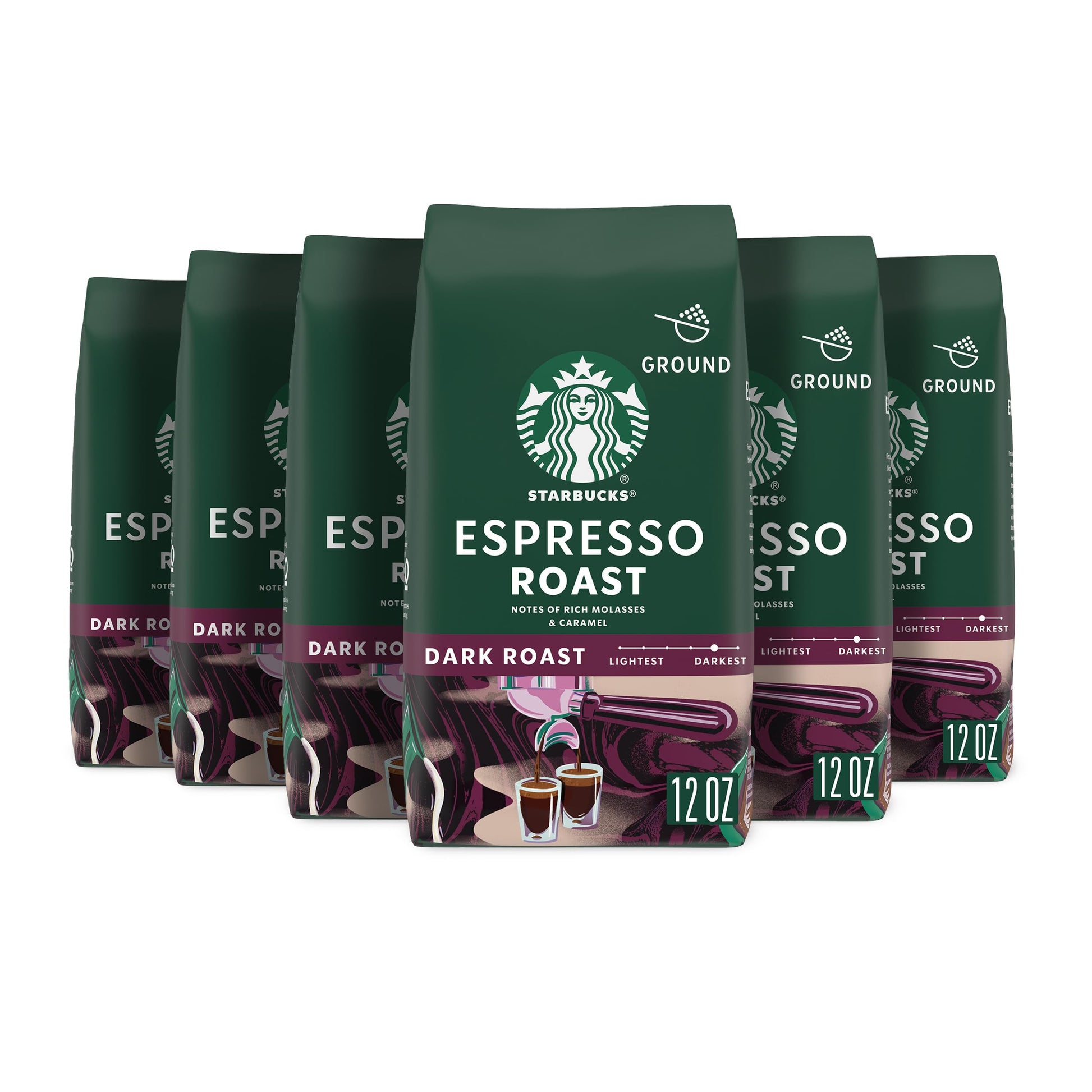 Starbucks Ground Coffee, Dark Roast Hot or Iced Coffee, Italian Roast, Six 18 oz Bags​