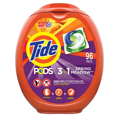 Tide PODS laundry detergent pacs, 3-in-1 Stain Remover, Odor Fighter, Color Protector, 112 Count, HE compatible, Spring Meadow Scent