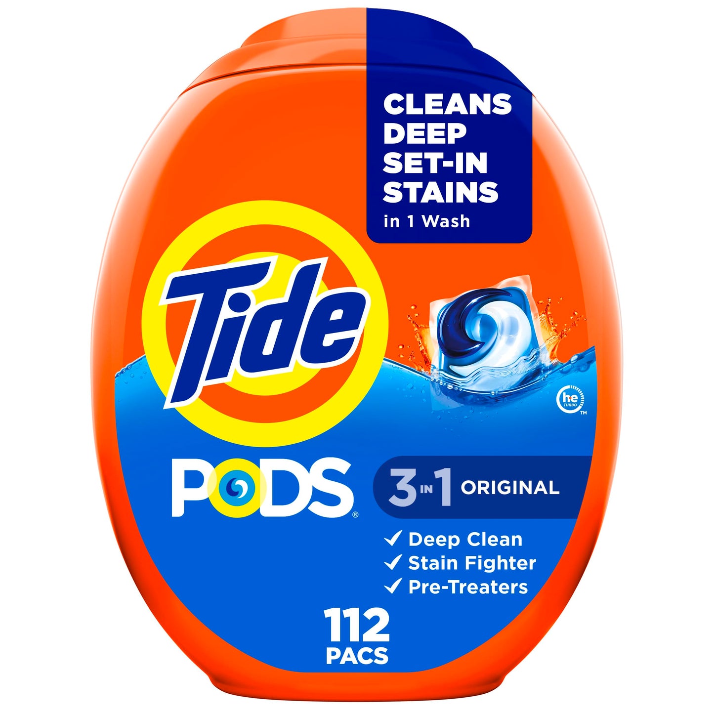 Tide PODS laundry detergent pacs, 3-in-1 Stain Remover, Odor Fighter, Color Protector, 112 Count, HE compatible, Spring Meadow Scent