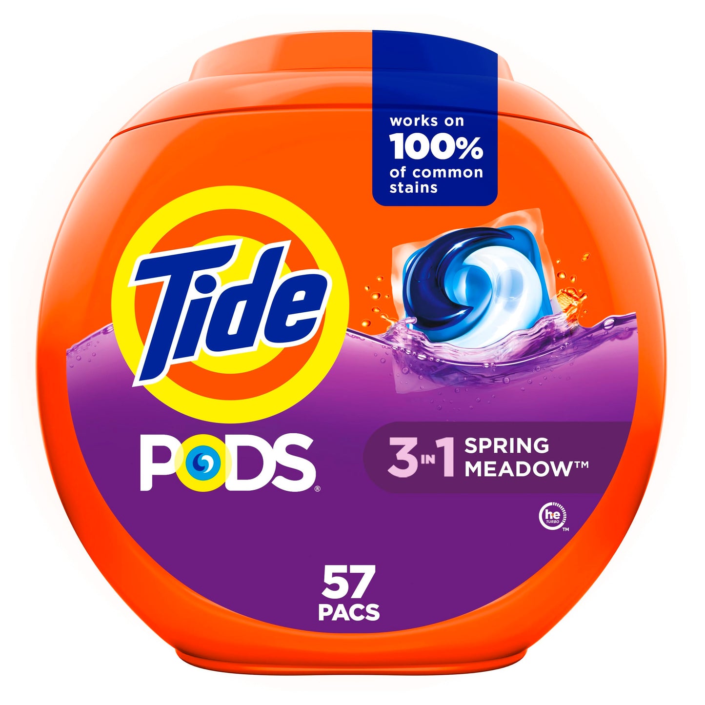 Tide PODS laundry detergent pacs, 3-in-1 Stain Remover, Odor Fighter, Color Protector, 112 Count, HE compatible, Spring Meadow Scent