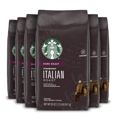 Starbucks Ground Coffee, Dark Roast Hot or Iced Coffee, Italian Roast, Six 18 oz Bags​