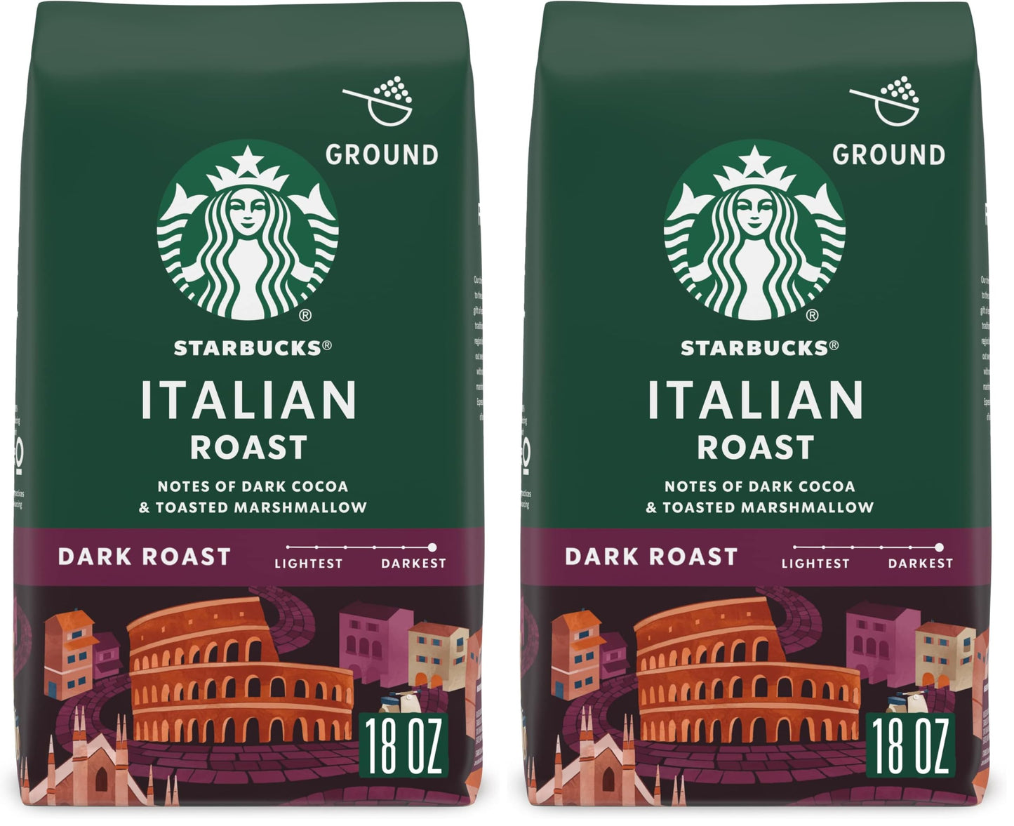 Starbucks Ground Coffee, Dark Roast Hot or Iced Coffee, Italian Roast, Six 18 oz Bags​