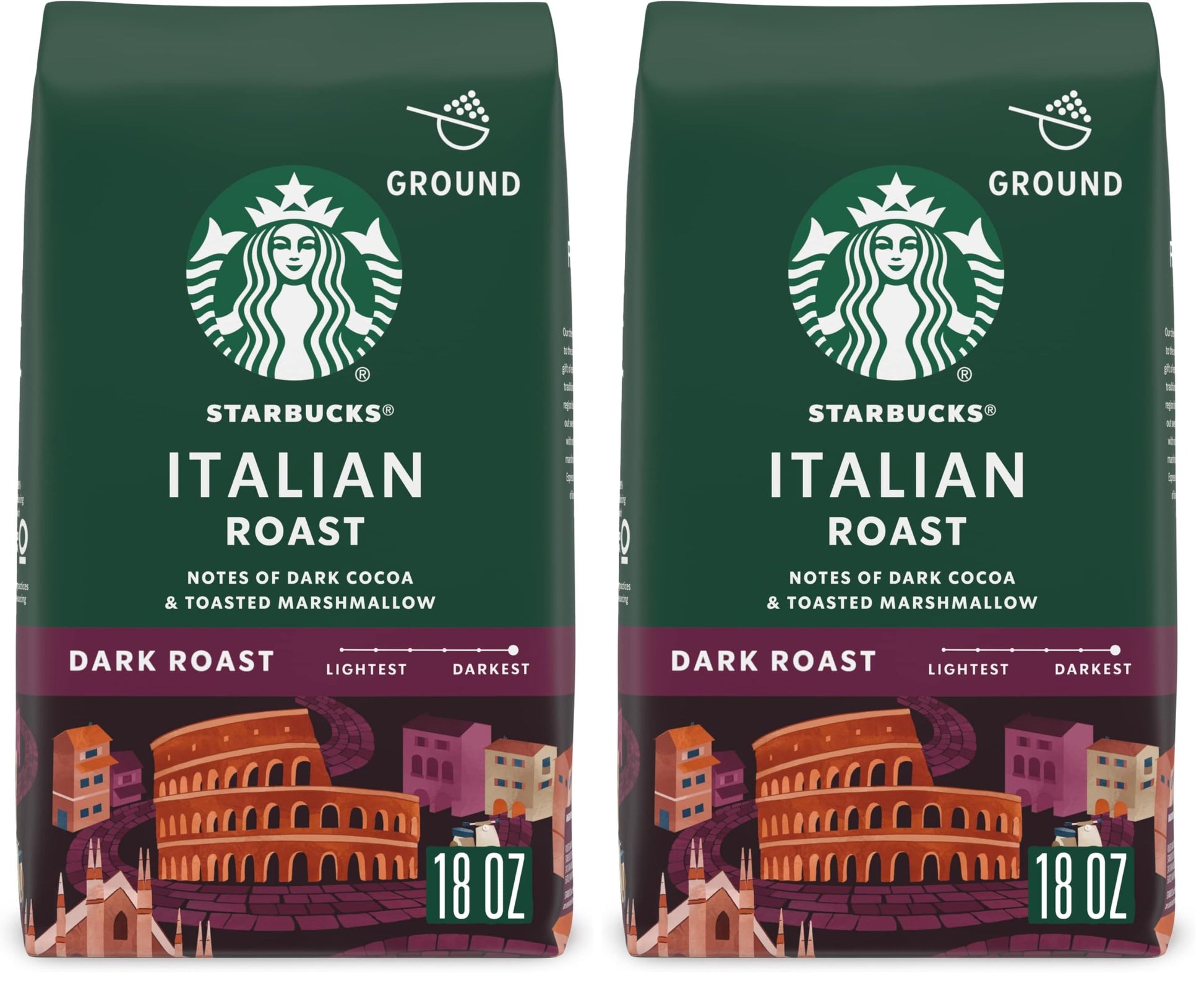 Starbucks Ground Coffee, Dark Roast Hot or Iced Coffee, Italian Roast, Six 18 oz Bags​