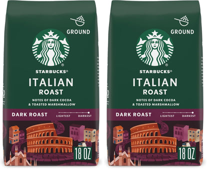 Starbucks Ground Coffee, Dark Roast Hot or Iced Coffee, Italian Roast, Six 18 oz Bags​