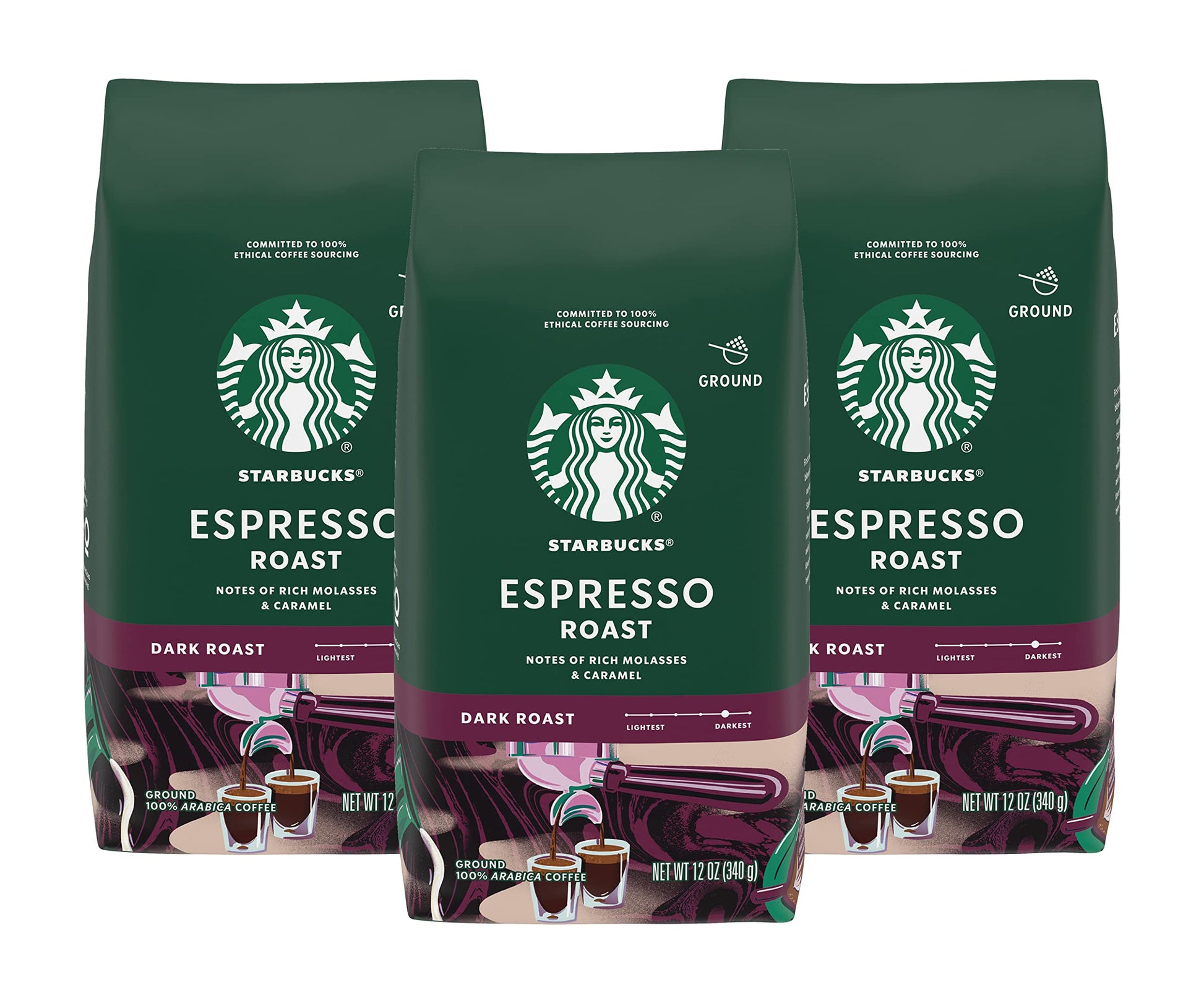 Starbucks Ground Coffee, Dark Roast Hot or Iced Coffee, Italian Roast, Six 18 oz Bags​