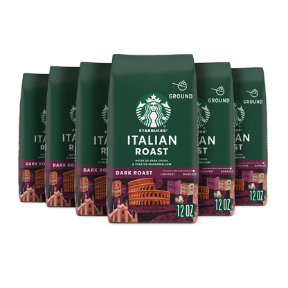 Starbucks Ground Coffee, Dark Roast Hot or Iced Coffee, Italian Roast, Six 18 oz Bags​